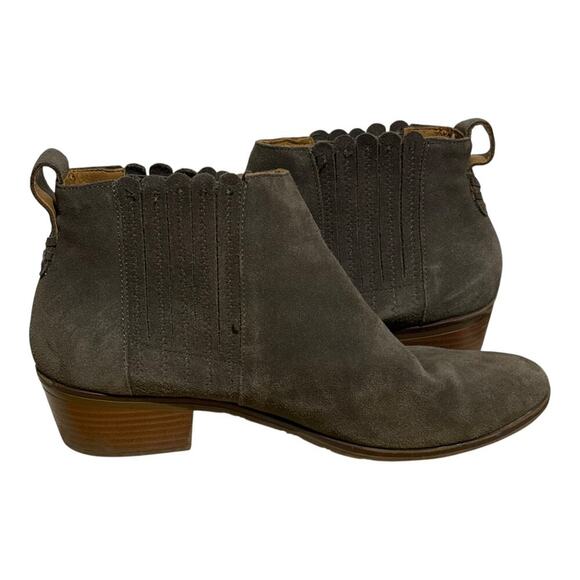 Jack Rogers Suede Chelsea Ankle Boots Women's Size 9 Taupe Stacked Heel Booties - Picture 7 of 8